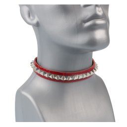 obojek - choker LEATHER & STEEL FASHION - Pyramids - Red - LSF9 103