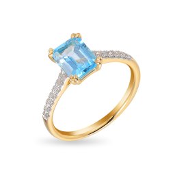Briliantový prsten s modrým topasem 0,15 ct, žluté zlato 14K IZBR1205BT