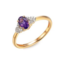 Briliantový prsten s ametystem 0,04 ct, žluté zlato 14K IZBR1524