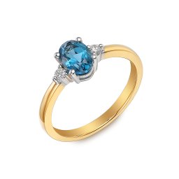 Briliantový prsten s London blue topasem 0,08 ct, kombinované zlato 14K IZBR1525