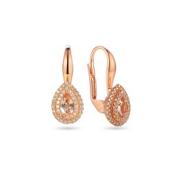Briliantové náušnice s morganitem ve tvaru slzy 0,17 ct, růžové zlato 14K IZBR1527RN