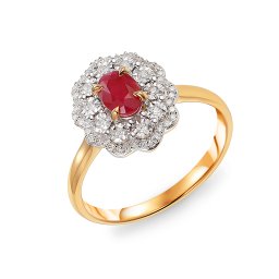 Briliantový prsten s oválným rubínem 0,14 ct, kombinované zlato 14K IZBR1528R