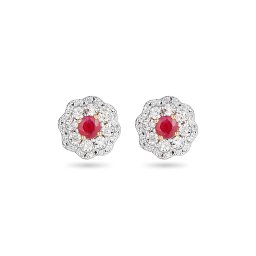 Briliantové náušnice s kulatým rubínem 0,12 ct, kombinované zlato 14K IZBR1529N