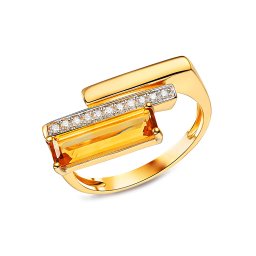 Briliantový prsten s citrínem 0,08 ct, kombinované zlato 14K IZBR1530