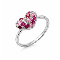 Briliantový prsten s rubíny a růžovými safíry 0,08 ct, bílé zlato 14K DIHU126A