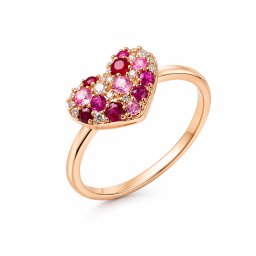 Briliantový prsten s rubíny a růžovými safíry 0,08 ct, růžové zlato 14K DIHU126R