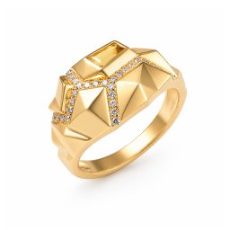 Luxusní briliantový prsten s cognac kvarcitem 0,18 ct, žluté zlato 14K DIHU127