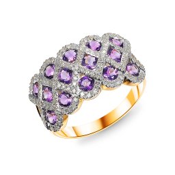 Briliantový prsten s ametysty 0,40 ct, kombinované zlato 14K IZBR1533AM