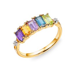 Briliantový prsten s barevnými drahokamy 0,02 ct, žluté zlato 14K IZBR1535P