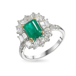 Diamantový prsten se smaragdem 1,50 ct, kombinované zlato 14K IZBR1537A