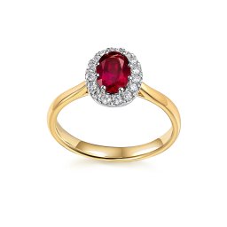 Briliantový prsten s oválným rubínem 0,20 ct, kombinované zlato 14K IZBR1074R