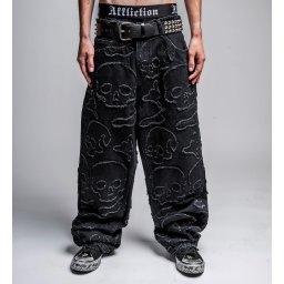 pánské kalhoty jeans baggy AFFLICTION - ETERNAL SKULL - washed černé - 110WL212-LTST