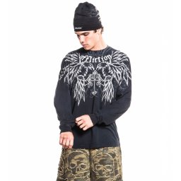 pánské tričko s dlouhým rukávem AFFLICTION - SIESMIC EMPIRE - washed černé - A29643-BKLV