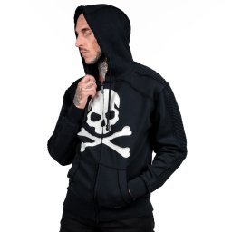 pánská mikina na zip WORNSTAR - White Skull - černá - WSHZ-WHSKL