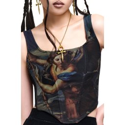 dámský korzetový crop top KILLSTAR - CRYPT GARDEN - černý s potiskem - KSRA015099