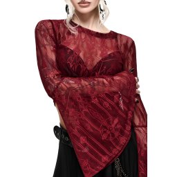 dámská crop top halenka se zvonovými rukávy KILLSTAR - CATHEDRA - vínová - KSRA015101