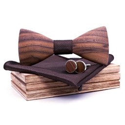 Gaira® Dřevěný motýlek s kapesníčkem a manžetovými knoflíčky 709219