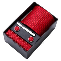 Gaira® Kravata, spona, manžetové knoflíčky a kapesníček 778, Barva červená
