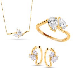 Souprava Toi et Moi s Pear lab-grown diamanty, žluté zlato 14K IZLG1517S