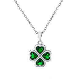Silvego Stříbrný náhrdelník čtyřlístek se zelenými Brilliance Zirconia 40 + 5 cm - JJJ0085NG