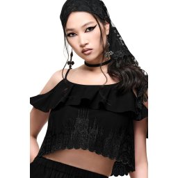 dámská crop top halenka KILLSTAR - THORNED SPIRE - černá - KSRA015078