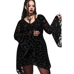 dámské šaty s dlouhýn rukávem KILLSTAR - SERPENTES - černé - KSRA015215