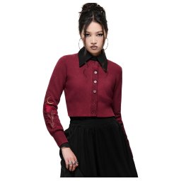 dámský crop top svetr KILLSTAR - HEXA - vínový - KSRA015515