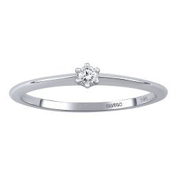 SILVEGO Zlatý zásnubní prsten Beanie z bílého zlata s diamantem - 0,05 ct - obvod 50 mm