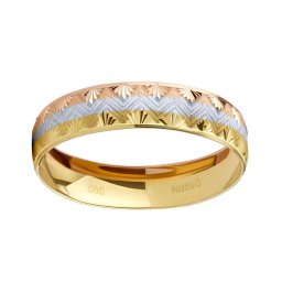 SILVEGO Zlatý snubní prsten Triss ze žlutého, bílého a růžového zlata - obvod 60 mm