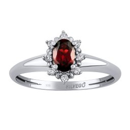 SILVEGO Stříbrný prsten Lina s přírodním granátem a Brilliance Zirconia - obvod 62 mm
