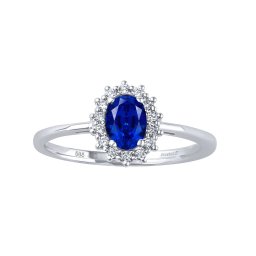 SILVEGO Zlatý zásnubní prsten princezny KATE z bílého zlata s přírodním safírem a diamanty 0,20 ct - obvod 50 mm