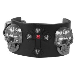 náramek LEATHER & STEEL FASHION - Skull Cross Spike Red Krystal - LSF1 160