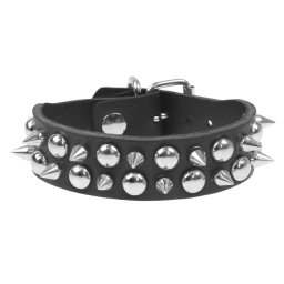 náramek LEATHER & STEEL FASHION - Round rivets and Spikes - LSF1 162