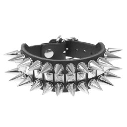 náramek LEATHER & STEEL FASHION - Spikes and Pyramids - LSF1 163