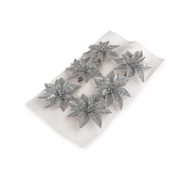 Vánoční hvězda s glitry a klipem Ø6; 8 cm, barva 4 (Ø8 cm) stříbrná