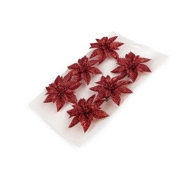 Vánoční hvězda s glitry a klipem Ø6; 8 cm, barva 6 (Ø8 cm) červená