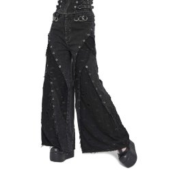 dámské kalhoty jeans baggy DEVIL FASHION - Punk - černé - PT292