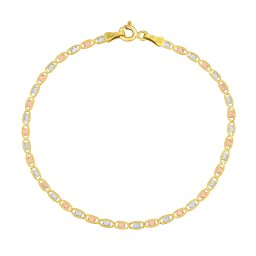 SILVEGO Zlatý náramek Valentino ze žlutého, bílého a růžového zlata s broušenými očky a srdíčky- 2 mm - 19 cm