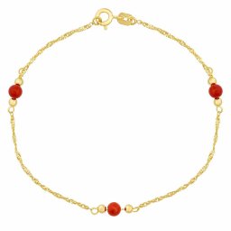 SILVEGO Zlatý náramek Singapur ze žlutého zlata se zlatými a červenými korálky - 1,2 mm - 18 cm