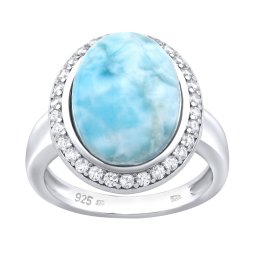 SILVEGO Stříbrný prsten s přírodním Larimarem - obvod 60 mm