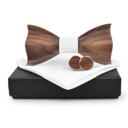 Gaira® Dřevěný motýlek s kapesníčkem a manžetovými knoflíčky 709038