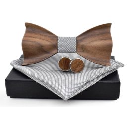 Gaira® Dřevěný motýlek s kapesníčkem a manžetovými knoflíčky 709071