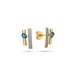 Náušnice se dvěma obdélníkovými liniemi s diamanty a London Blue topasem KU2148