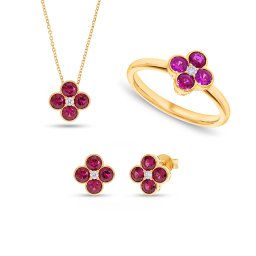 Lab-grown rubínová souprava s diamanty, žluté zlato 14K IZLG1543S