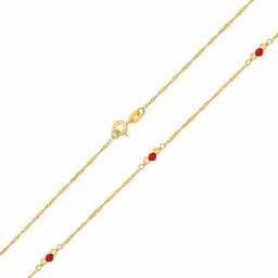 SILVEGO Zlatý náhrdelník Singapur ze žlutého zlata se zlatými a červenými korálky - 1,2 mm - 38 cm