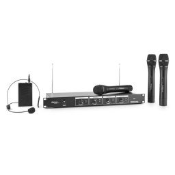 Ibiza VHF4, sada 4 kanálových rádiových mikrofonů, 3 x mikrofon 1 x headset, dosah 60 m