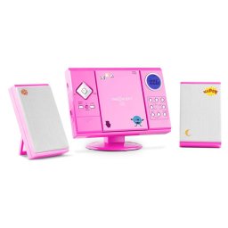 OneConcept V-12, stereo systém s MP3 CD přehrávačem, USB, SD, AUX, růžový s nálepkami