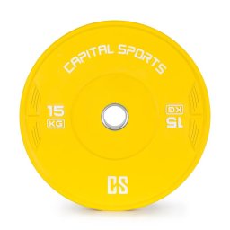 Capital Sports Nipton, bumper kotouč, závaží, 1x 15kg, tvrzená pryž, žlutá barva