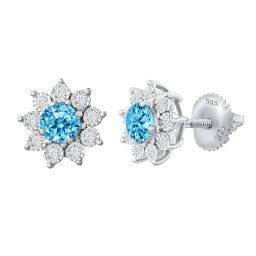 Silvego Diamantové náušnice pecky Scala z bílého zlata s přírodním Swiss blue topazem a diamanty 0,09 ct - DNN4352EGWSBTD