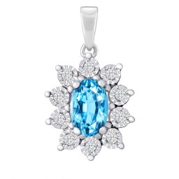 Silvego Diamantový přívěsek Kate z bílého zlata s přírodním Swiss blue topazem a diamanty 0,06 ct - DNN4351PGWSBTD